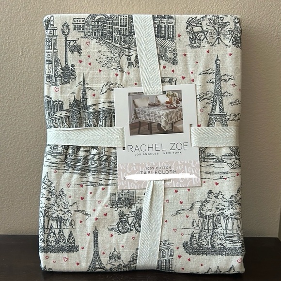 Rachel Zoe Valentines Day Tablecloth Eiffel Tower Paris Hearts Love New 60”x84” - Picture 1 of 3